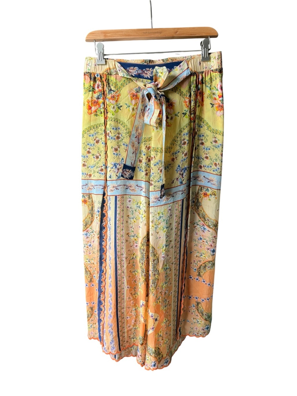Johnny Was Yellow Multi Floral Wide-Leg Pants with Tie Waist